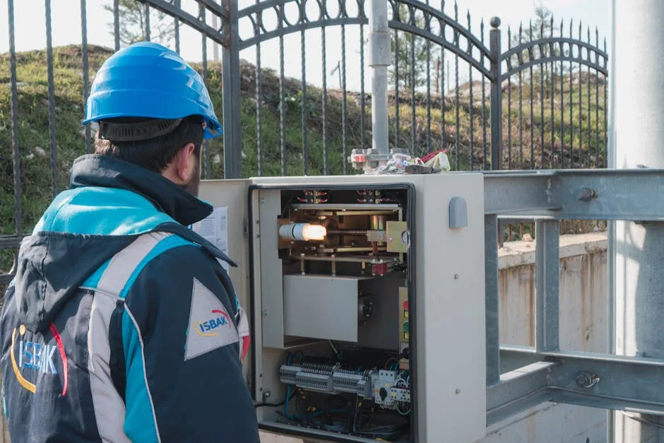 Phoenix electrician inspecting an outdoor electrical panel on a residential job after lead generation for electricians matched him with the homeowner.