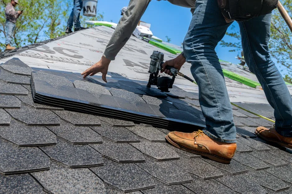 Phoenix roofing contractor installing shingles on a residential roof after being matched with the homeowner through the exclusive Phoenix roofing leads system.
